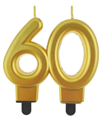 Colour Gold Gold 60 birthday candle, numbered candle
