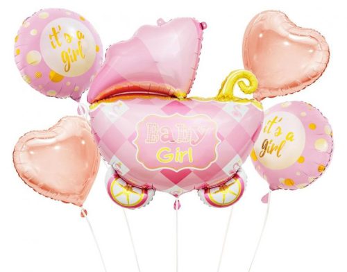Happy Birthday Carriage Pink Pink Stroller Foil Balloon 5-piece Set