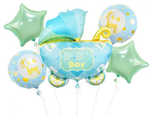 Happy Birthday Carriage Blue Blue Baby Carriage Foil Balloon 5-piece Set