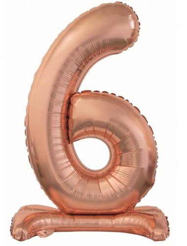 rose gold Number 6 foil balloon with base 74 cm