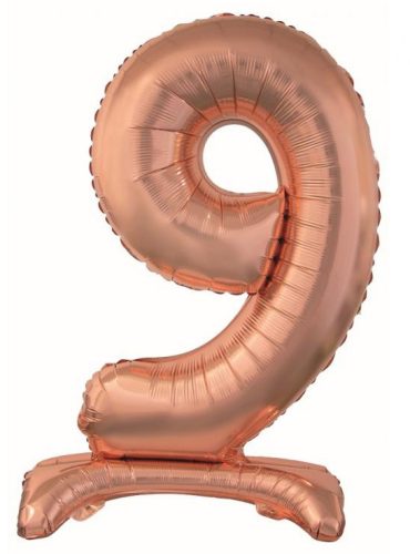 rose gold Number 9 foil balloon with base 74 cm