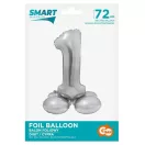 Number Silver Silver number 1 foil balloon with base, 72 cm