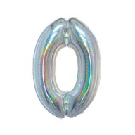   Number Holographic Silver, Silver Number 0 Foil Balloon 76 cm