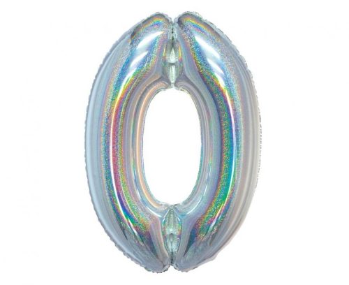 Holographic Silver, Silver number 0 foil balloon 76 cm