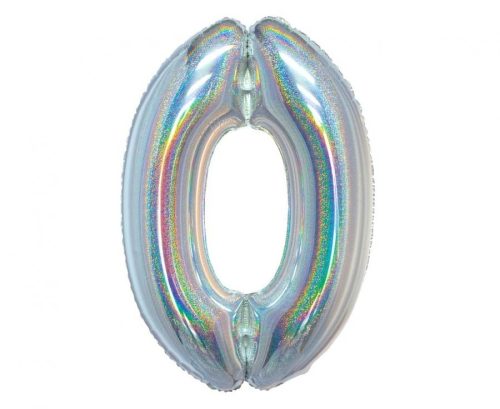 Number Holographic Silver, Silver Number 0 Foil Balloon 76 cm