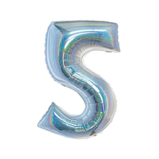 Number Holographic Silver, Number 5 Silver foil balloon 76 cm