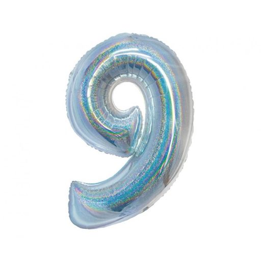 Number Holographic Silver Number 9 Foil Balloon 76 cm