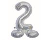 Holographic Silver, Silver number 2 foil balloon with base 72 cm