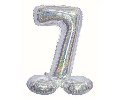 Holographic Silver, Silver Number 7 foil balloon with base 72 cm
