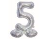 Holographic Silver, Silver Number 5 foil balloon with base 72 cm