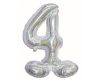 Holographic Silver, Silver Number 4 foil balloon with base 72 cm