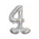 Holographic Silver, Silver Number 4 foil balloon with base 72 cm
