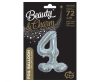 Holographic Silver, Silver Number 4 foil balloon with base 72 cm