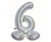 Holographic Silver, Silver Number 6 foil balloon with base 72 cm