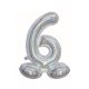 Holographic Silver, Silver Number 6 foil balloon with base 72 cm