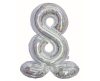 Holographic Silver, Silver Number 8 foil balloon with base 72 cm