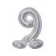 Holographic Silver, Silver Number 9 foil balloon with base 72 cm