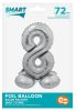 Silver 8 silver number foil balloon with base 72 cm