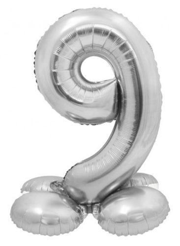 Silver 9 silver number foil balloon with base 72 cm