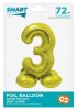 Gold 3 Gold number foil balloon with base 72 cm