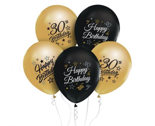 Colour Happy Birthday 30 Gold-Black air-balloon, balloon 5 pieces 12 inch (30 cm)
