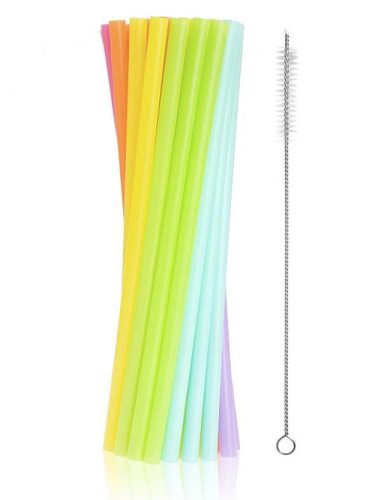 Colors 17-piece reusable plastic straw + straw cleaning brush