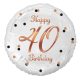 Happy Birthday 40 B&C White foil balloon 36 cm