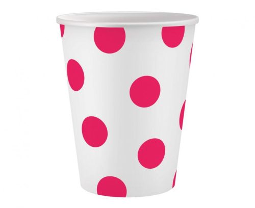 Red Magenta Polka Dots paper cup 6 pcs 250 ml