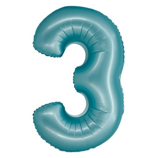 Number Light Blue Mat Blue Number 3 Foil Balloon 76 cm