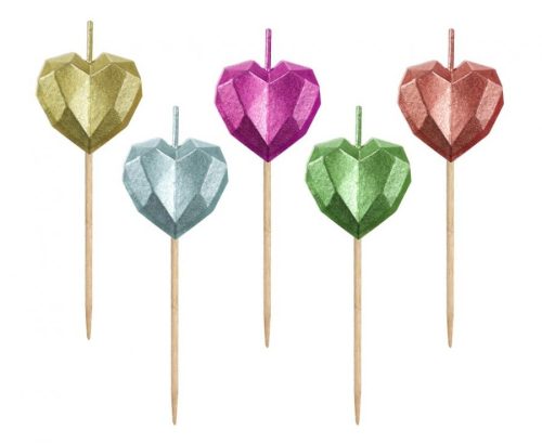 Heart Metallic Heart cake candle, candle set 5 pcs.