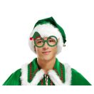 Christmas Green i glasses with little elf hat on top