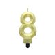 Gold 8 as Diamond Metallic number candle, cake candle