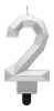 Silver 2's Diamond Metallic number candle, cake candle