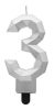 Number Diamond Metallic Silver number 3 candle, cake candle
