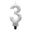 Number Diamond Metallic Silver number 3 candle, cake candle
