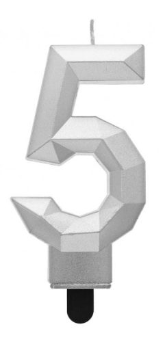 Number Diamond Metallic Silver 5 numerical candle, cake candle