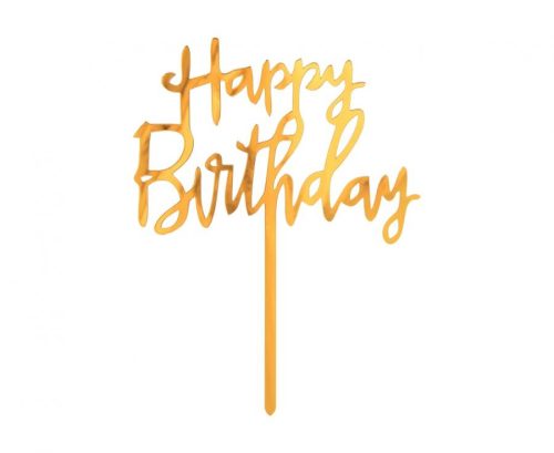 Happy Birthday Happy Birthday Gold, Gold cake decoration 14 cm