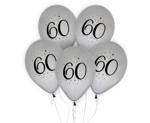 Happy Birthday Silver 60 Balloon, 5 pieces, 12 inches (30cm)