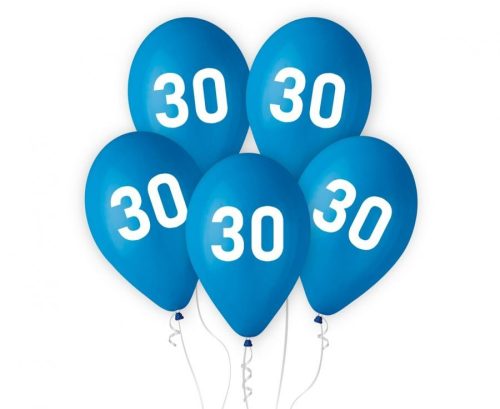 Happy Birthday Blue 30 Balloon, 5 pieces, 12 inches (30cm)