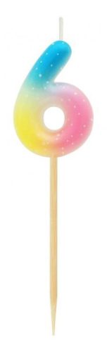 Number Pastel Ombre Colorful number 6 candle, birthday cake candle