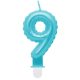 Blue 9 in Pearly Light number candle, cake candle