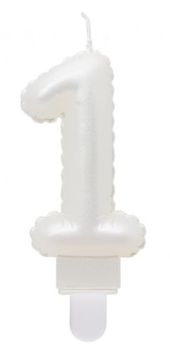 Number Pearly White number 1 candle, birthday cake candle