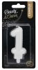 Number Pearly White number 1 candle, birthday cake candle