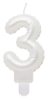 Number Pearly White number 3 candle, cake candle