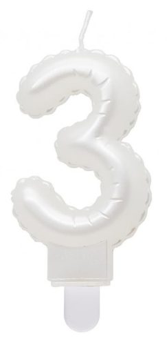 Number Pearly White number 3 candle, cake candle