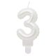 Number Pearly White number 3 candle, cake candle