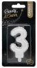 Number Pearly White number 3 candle, cake candle