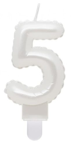 Number Pearly White number 5 candle, cake candle