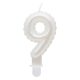 White 9 in Pearly number candle, cake candle
