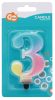 Colour 3-as Pastel Ombre number candle, cake candle